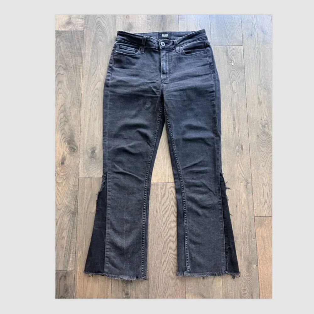Paige Colette Crop Flare Jeans Size 27 Mid Rise Charcoal Black Denim Stretch - Picture 3 of 8